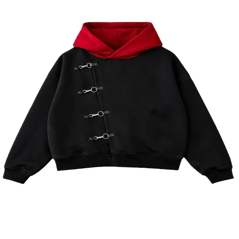 Y2K Red Itadori Hoodie Oversized Black Spliced Metal Button Casual Sweatshirt Trendy and Simple Men Women Streetwear Jacket 260707BJ