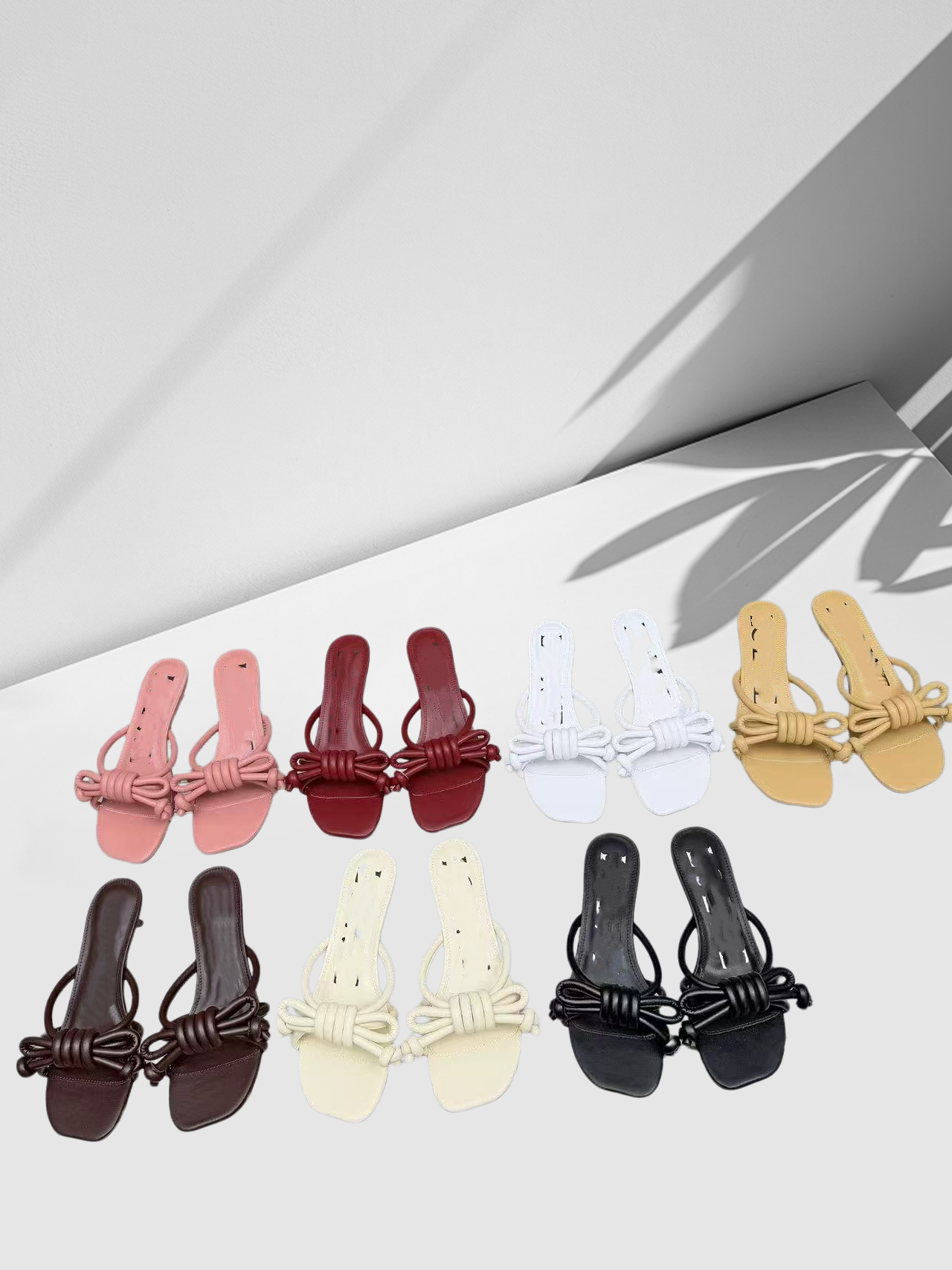 L New trendy brand genuine leather hollow-out minimalist wedge slippers bow-knot lightweight comfortable slippers