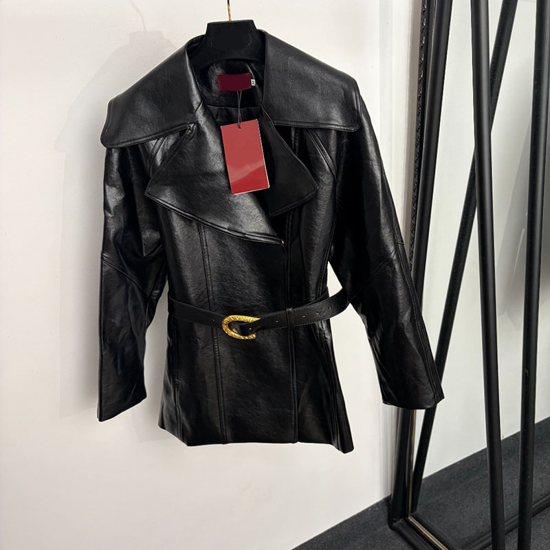 Women Designer PU Leather Jacket Cool Girls Street Belt Suit Outerwear Autumn Winter Outdoor Casual Holiday Formal Event Coat