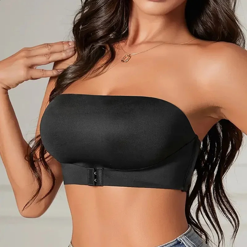 Womens Strapless Seamless Bra Front Button No Padding NonSlip Half Cup Silicone Underwear 260707BJ