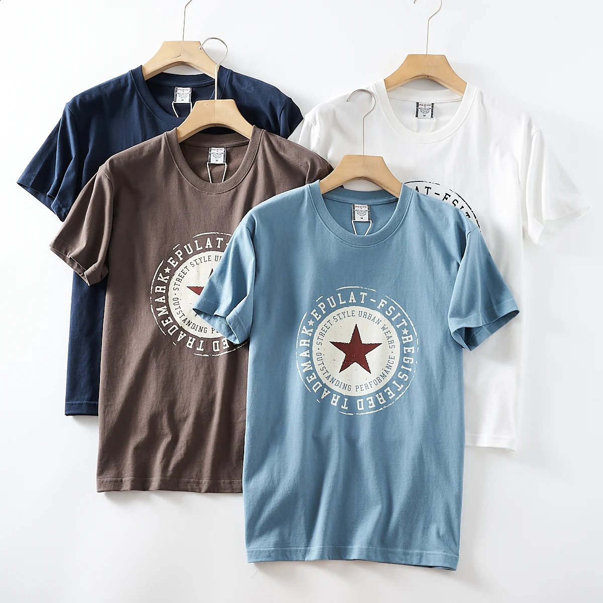 Summer American Retro Short Sleeve Oneck Pentagram Printed Tshirt Mens Fashion 100 Cotton Washed Casual Youth Tops 260707BJ
