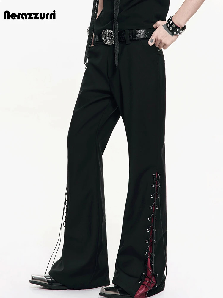 Nerazzurri Spring Autumn Long Black Straight Pants for Men High Waist y ner Lace Up Punk Style Menswear Clothing 2026 260707BJ