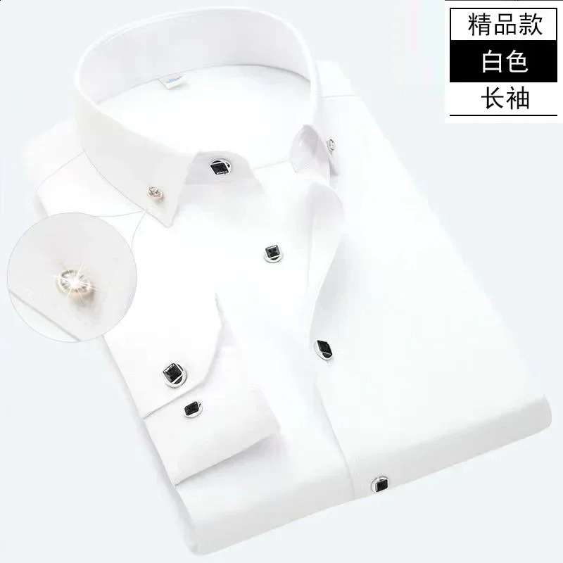 Spring and Autumn Mens High Quality Long Sleeve Shirt White Casual Short Professional Dress Shirts Diamond Buttons 260707BJ