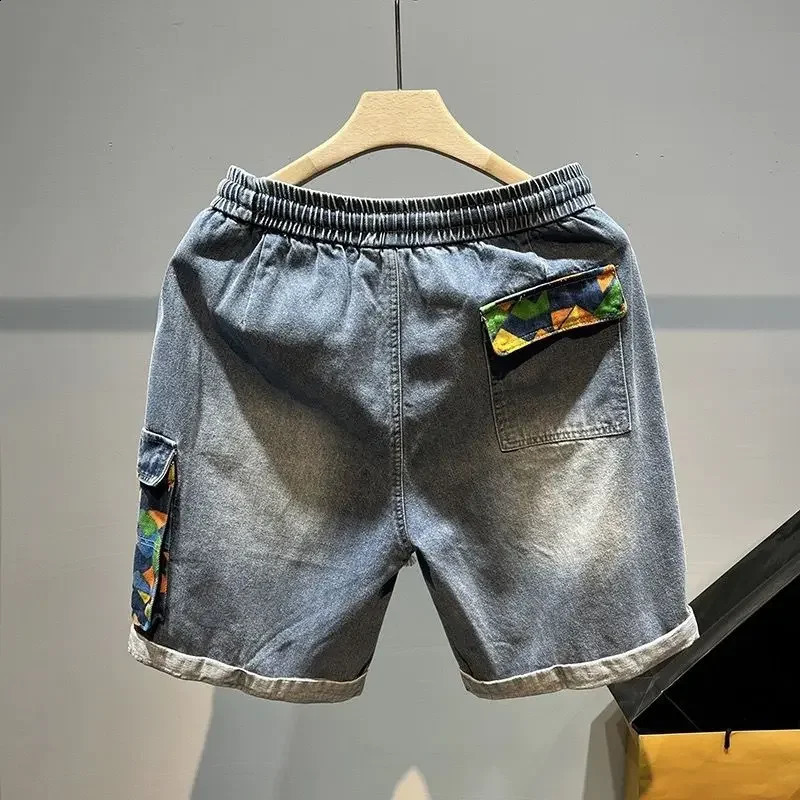 Short Jeans Pants for Men Drawstring Graphic Multi Color Man Denim Shorts Y2k Fashion Streetwear Trend 2025 Summer Xxxl Blue Xl 260630BANJIA