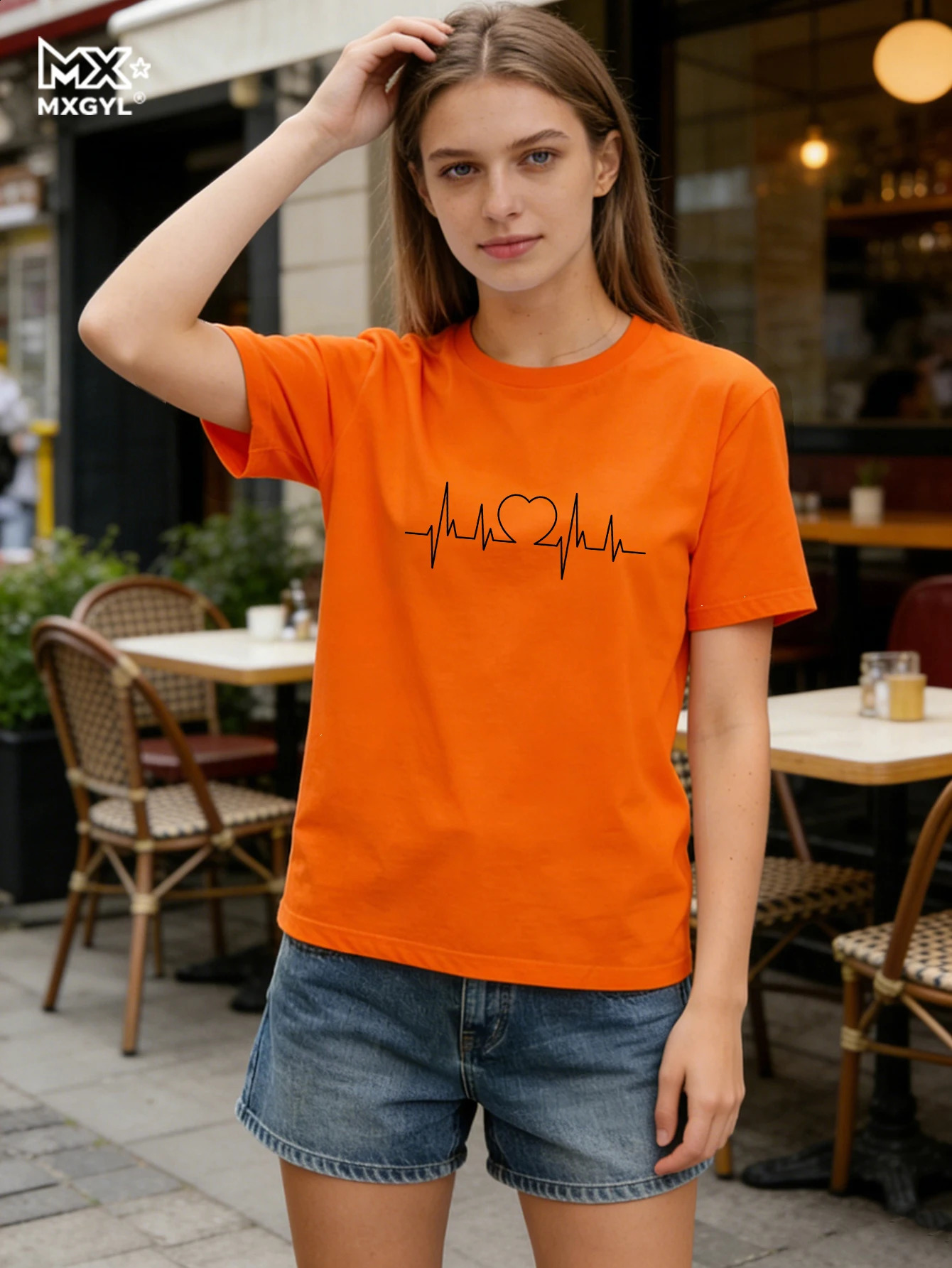 2026 Womens Love Heart Print TShirt Plus Size Electrocardiogram Funny Woman Tee Tops Casual Female Tshirts Summer 260701