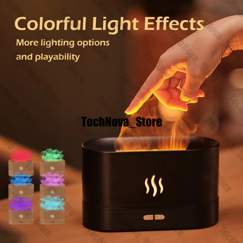 Aroma HTZ00 Diffuser Air Humidifier Ultrasonic Cool Mist Maker With LED Lighting Simulation Colorful Flame Fragrance Machine