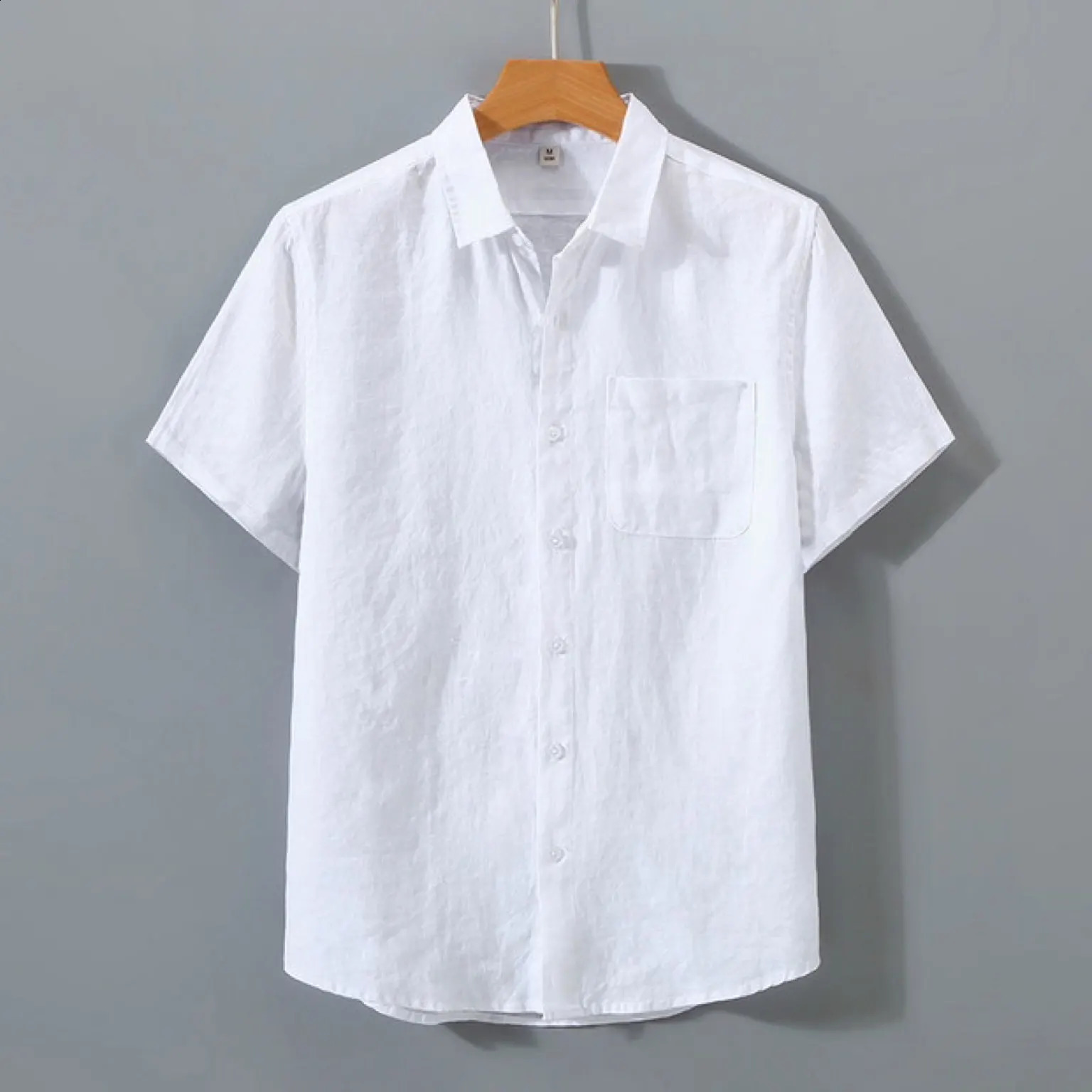 Summer Cotton Linen Short Sleeve Shirts Men Solid Square Collar Breathable Casual Shirt Male Vintage Lightweight Beach Blouse 260708BJ