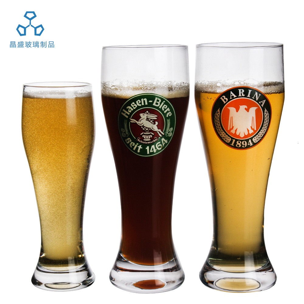 Hand-blown transparent glass wheat-shaped waist beer cup, can be printed with logo-image-1114325885