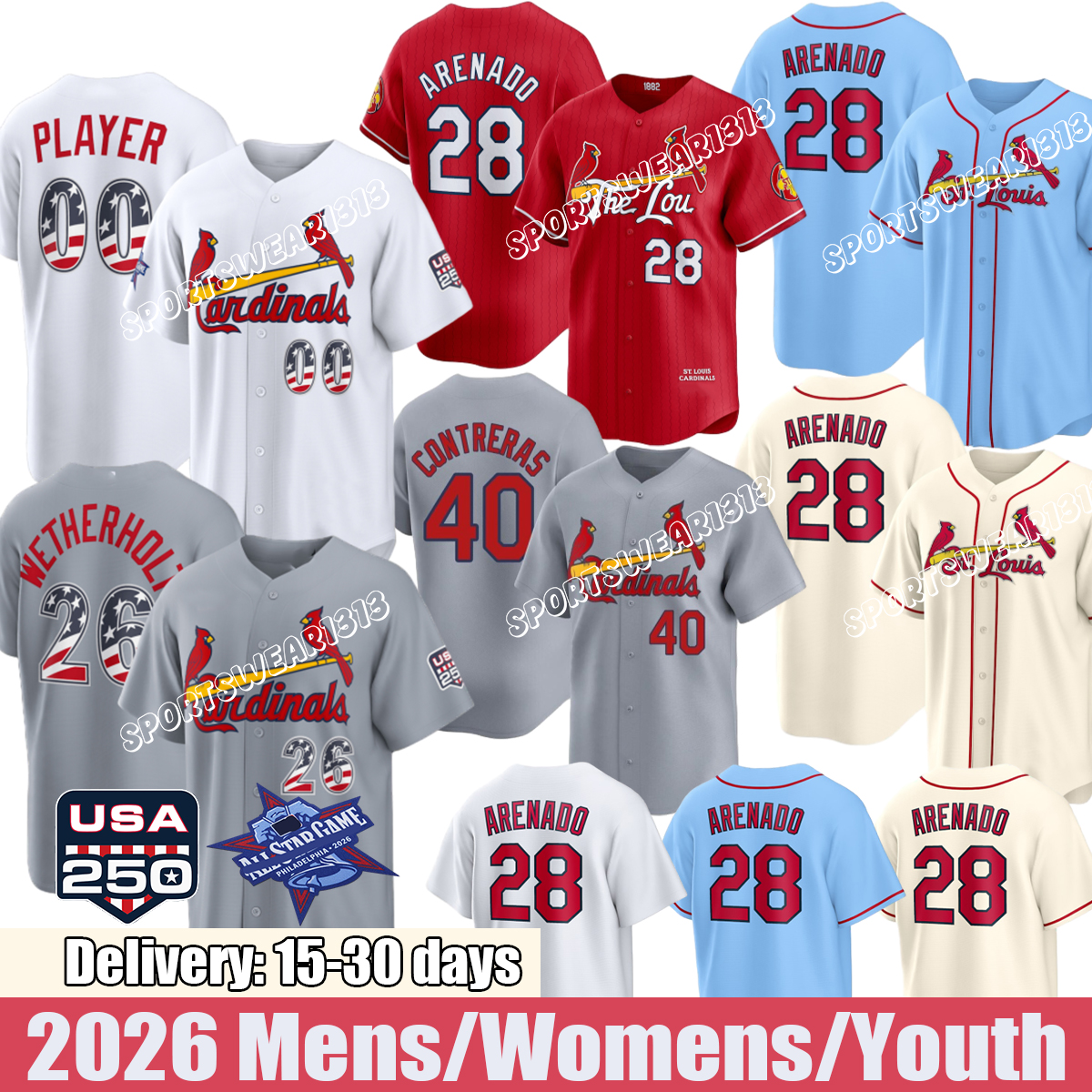 St. Louis Cardinal Jersey usa 250#28 Nolan Arenado #40 Willson Contreras Lars Nootbaar Nolan Gorman Jordan Walker 2026 city connect Baseball Jers-image-950950695