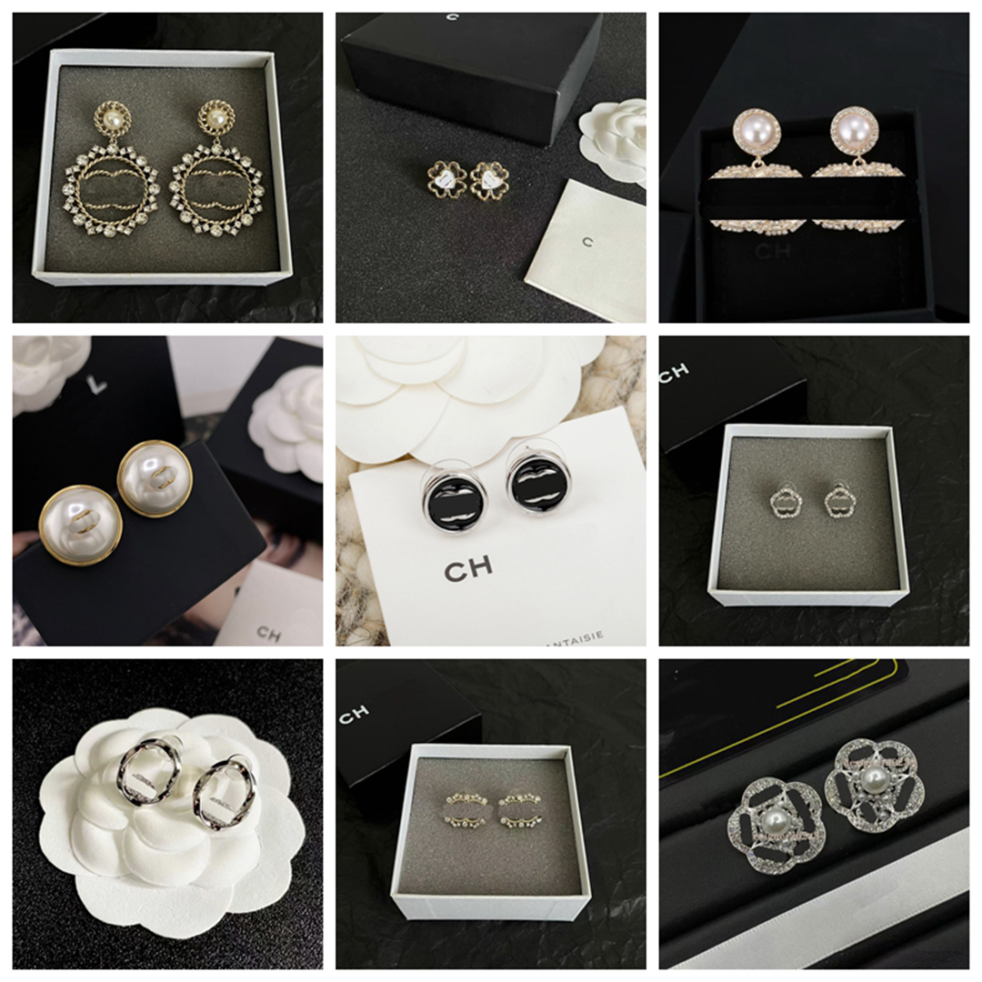 Earrings designer earrings luxury earrings for woman luxury cc earrings designer letter studs geometric famous women round diamond crystal pearl ear