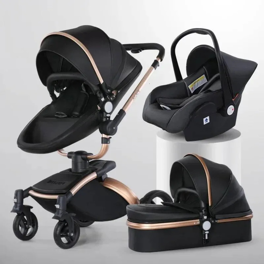 2026 New Foldable Baby 3In1 With perfume cologne Seat Removable Pushchair Basket High Landscape Eggshell PU Leather Car Carriage 3 In 1 Stroller Tc0