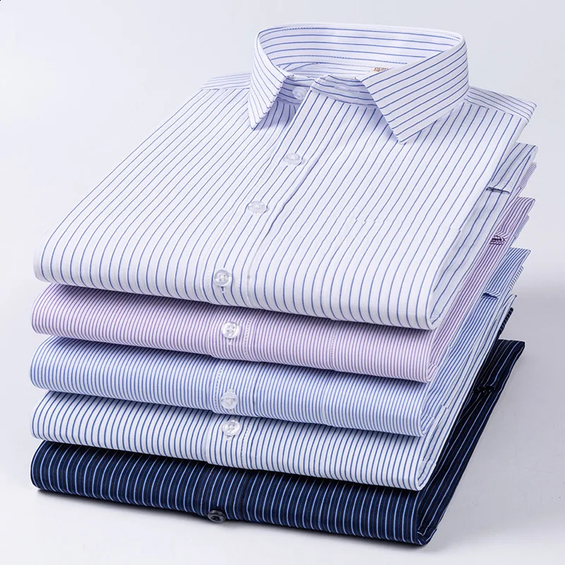 Mens Formal Shirt Long Sleeve S8XL Oversized Office Solid Color Striped Anti-wrinkle Non-ironing Fashion Business White Shirts 260708BJ