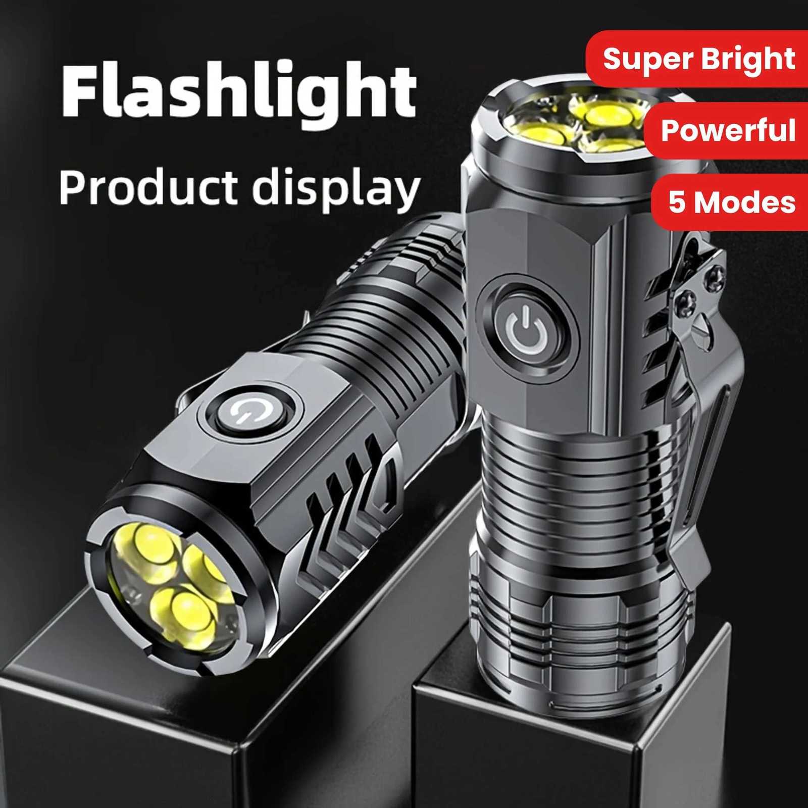 Portable Mini LED Flashlight Powerful 3Wick Small Pocket Torch USB Rechargeable Strong Light Lantern Super Bright Cap Clip Lamp C260709 C260526