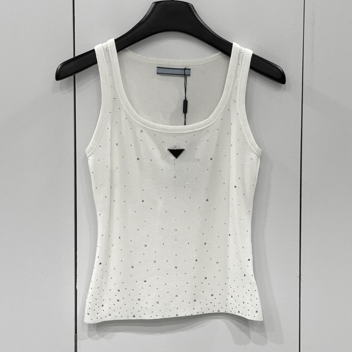 L168 Designer Women's Rhinestone-Embellished Tank Top Rhinestone-Embellished Round-Neck Letter-Embroidered Women's Top