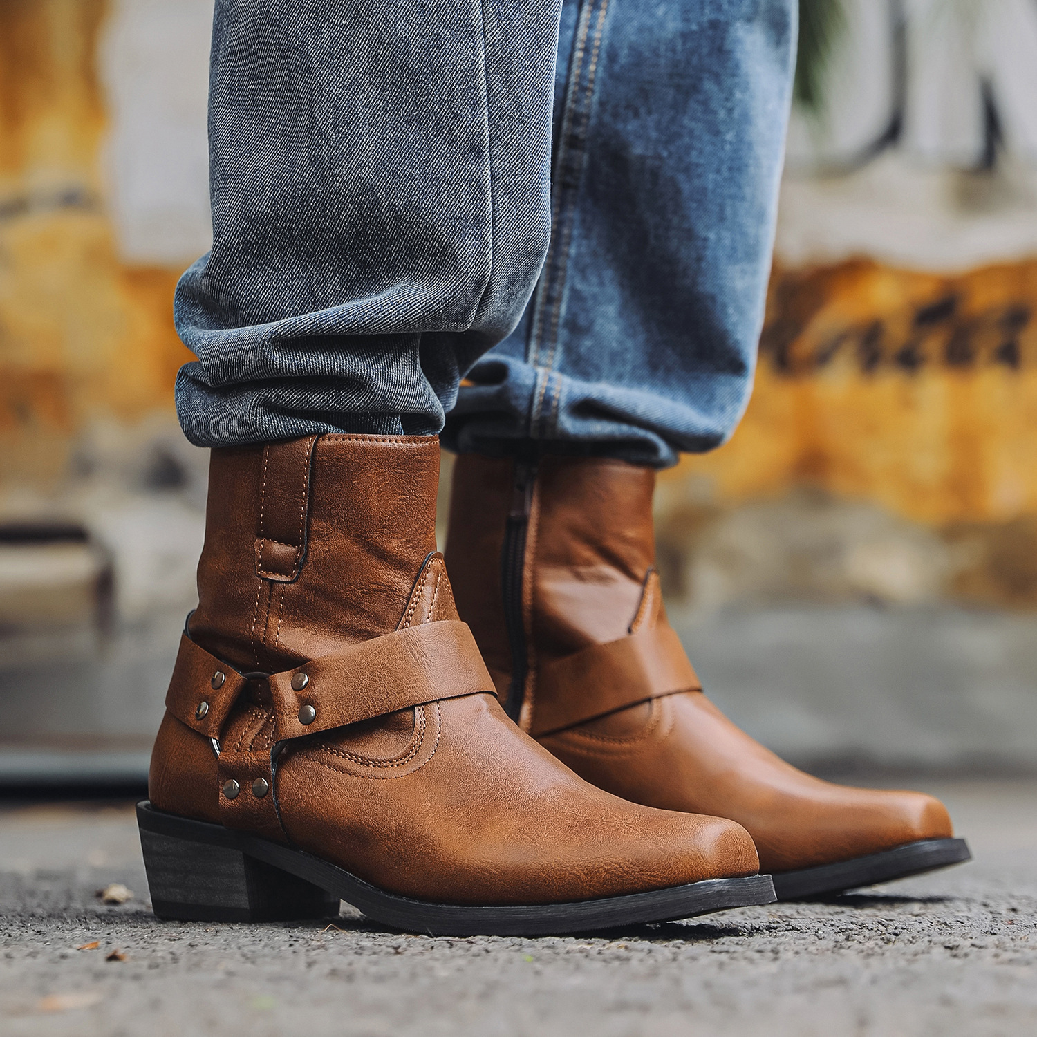 1034 High-Heeled Western Cowboy Boots For Couples, US Size Boots, OPP Zipper Bag, No Shoe Box