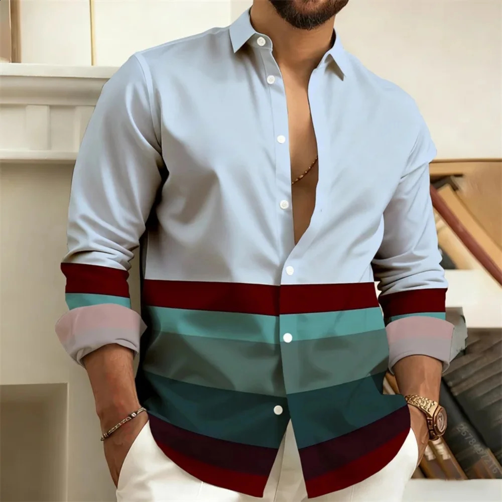 2026 Mens Striped Long-Sleeved Shirt Stylish Business Casual Comfortable Mens Top Suitable for Various Occasions Clothing 260708BJ