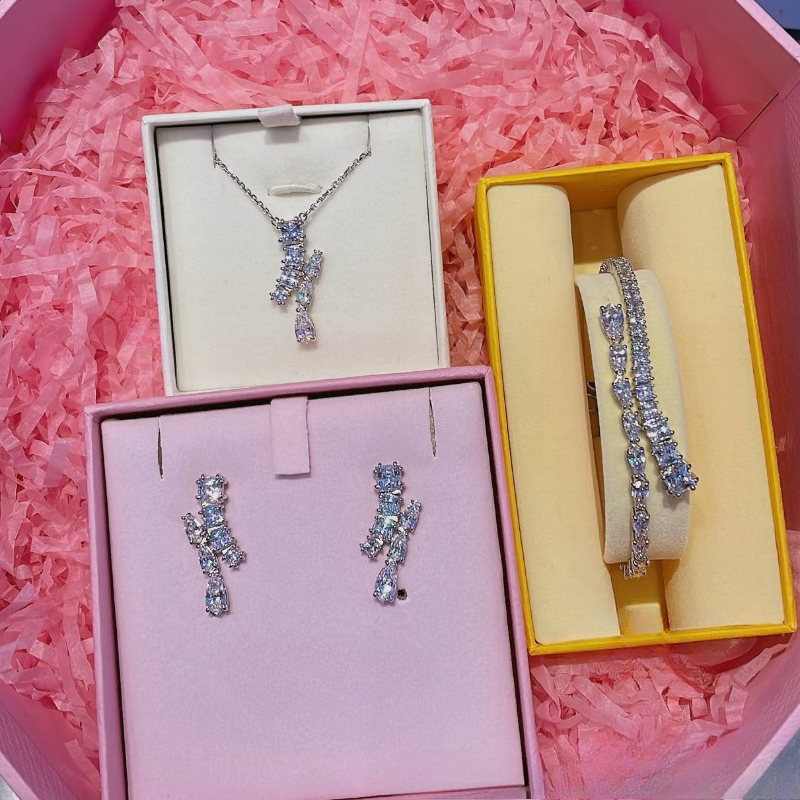 Luxury austria crystal pearl eye earrings necklace bracelet designer jewelry set for women move heart sunflower ice snowflake necklaces bracelets ea