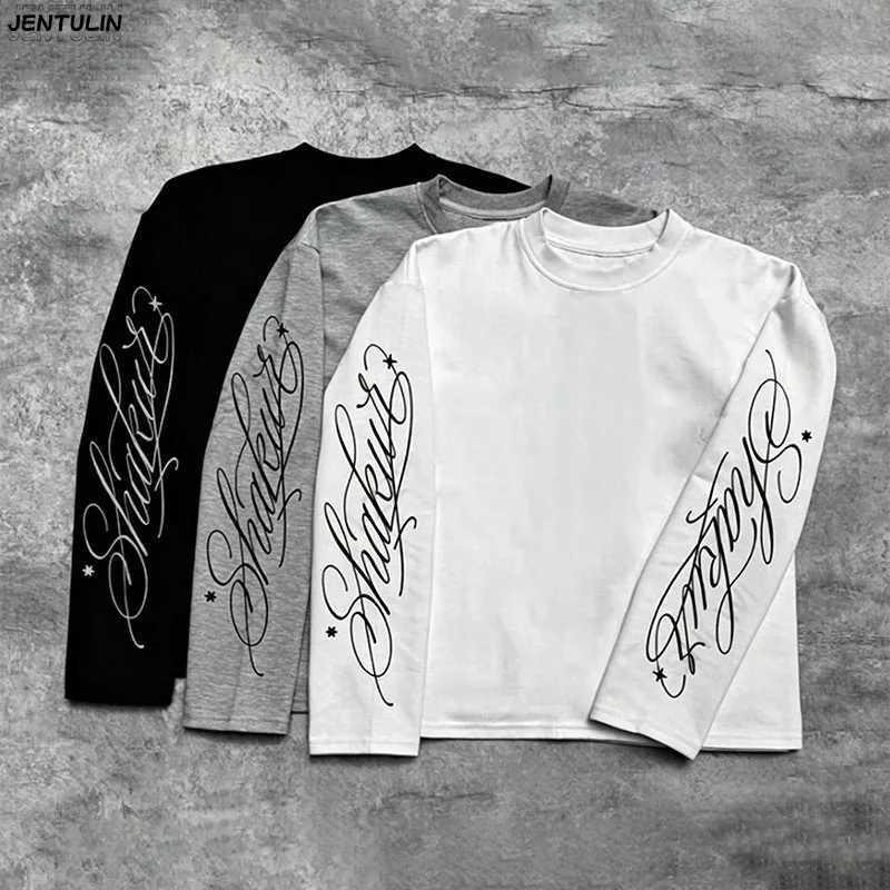 Long Y2k Hip Sleeved Hop Top Subculture Harajuku Letter Print Punk Top Street Wear Rock Gothic Oversized Long Sleeved T-shirt J260708