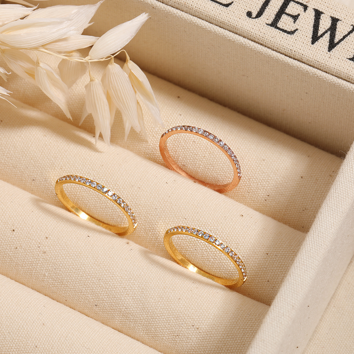 New Korean Style Light Luxury Half Circle Inlaid Stone Fashion Niche Unique Simple Versatile High End Feel Women's Ring