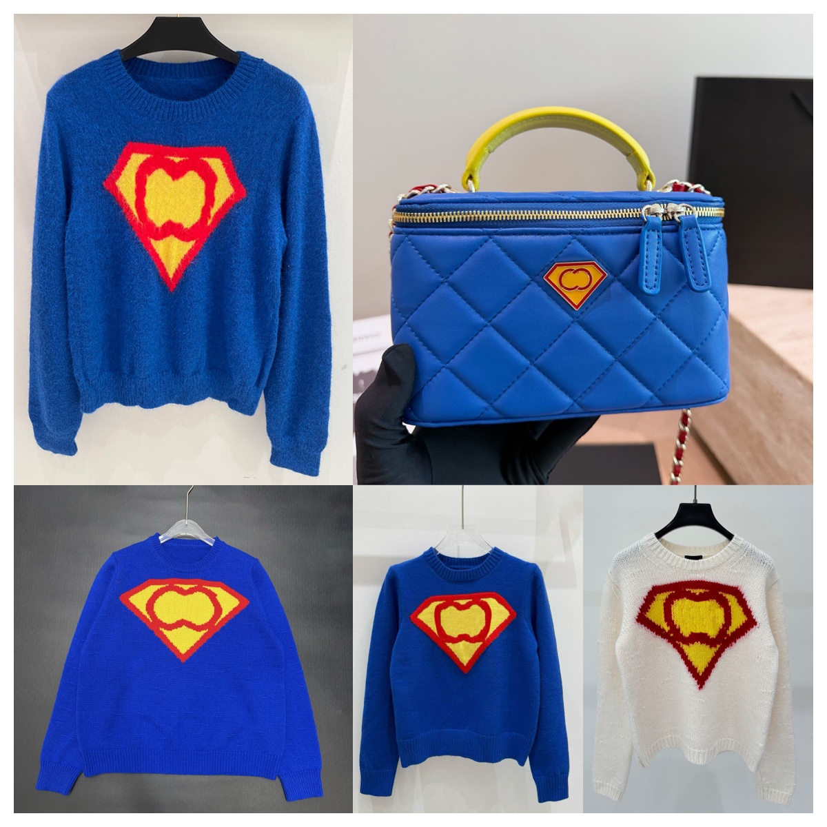 unisexe trajet quotidien tricot pull concepteur super-héros col rond laine douce bleu profond pull hiver lâche élégant tricots