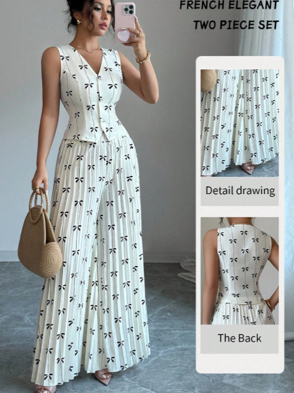 Luxury Brand Designer Clothes New Western-style plus-size women's clothing: cross-border sleeveless vest and high-waisted wide-leg pants two-pi