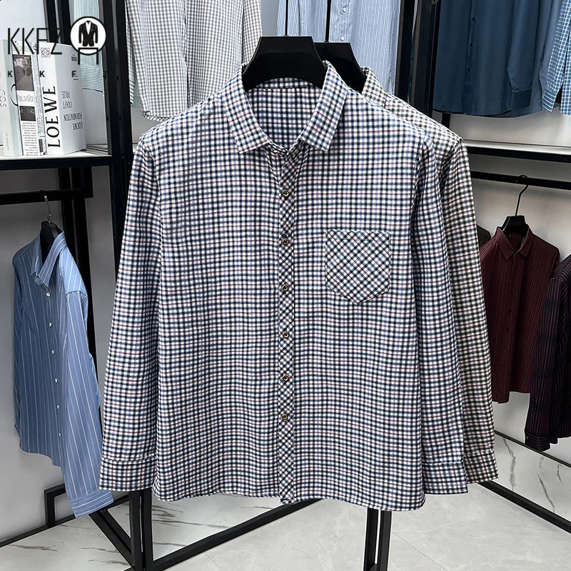 Mens Lapel Collar Plaid Shirt Long Sleeve Lightweight Fabric Breathable Casual Business Daily Wear Comfortable 260708BJ