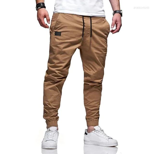 Pantalones de hombre Exportación Cargo Correr Cordón Cintura elástica Puños Llanura Deportes al aire libre