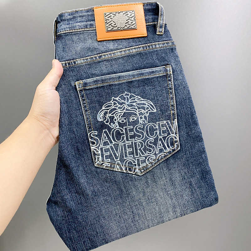 Mens Jeans Designer denim jeans Beauty Head HighEnd European Goods men Jeans Blue Spring and Autumn Slim Fit Small Straight Leg Stretch Printed men