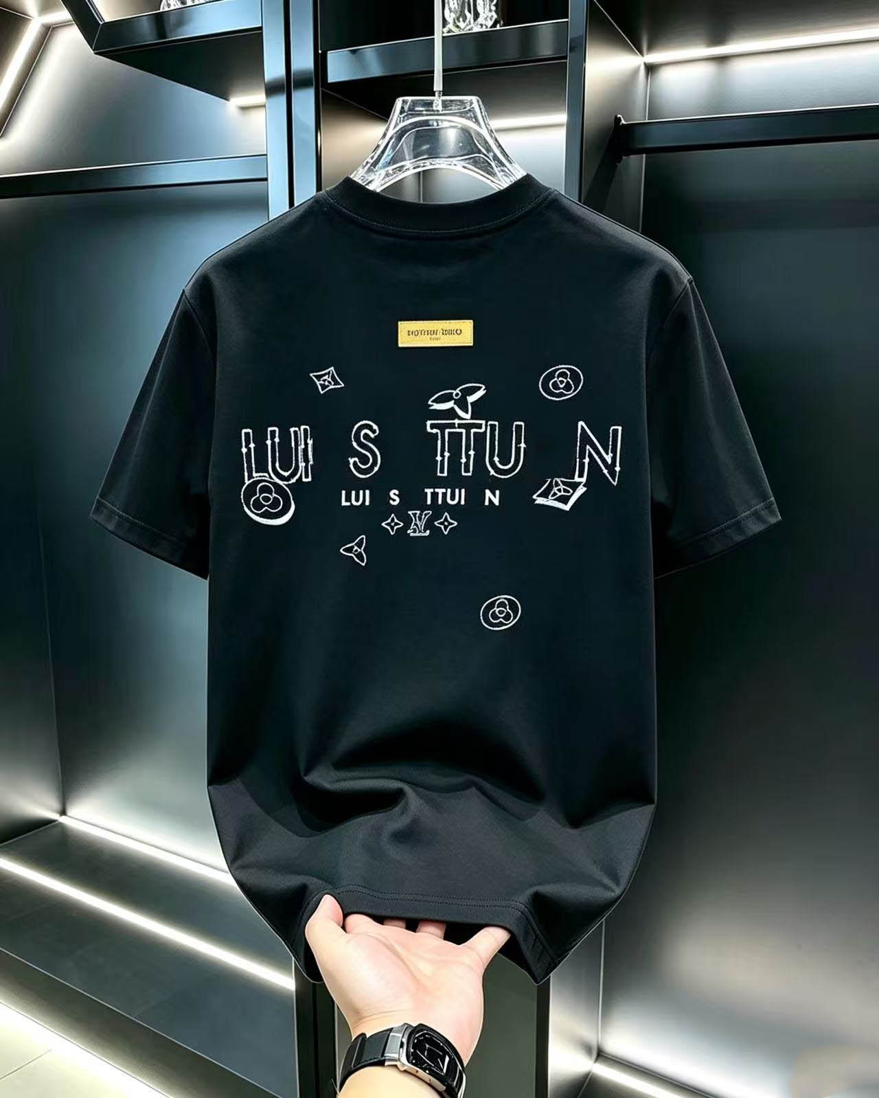 Men's polo new ice silk embroidered round neck T shirt summer trend brand men's short sleeved loose fit Asian size M 5XL