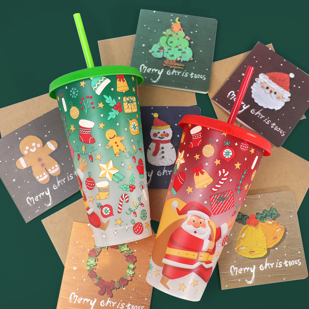 Factory stock of new Christmas that change color when cold, high aesthetic value creative straw plastic cups for summer-image-1114268601