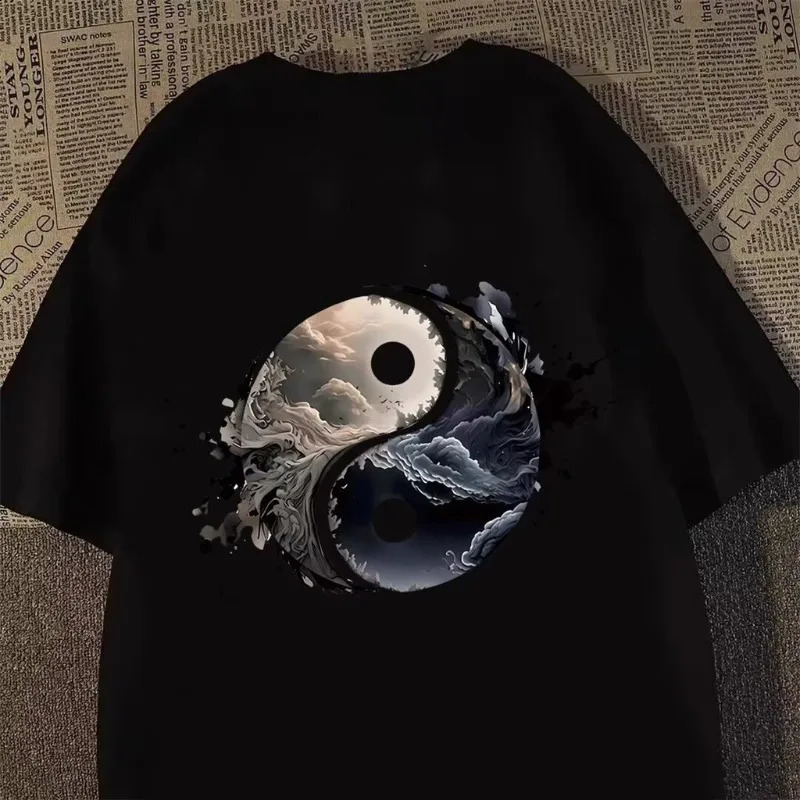 Chinese Fashion Mens Taiji Pattern Large Size Mens Short Sleeve Breathable T-shirt 260708BJ