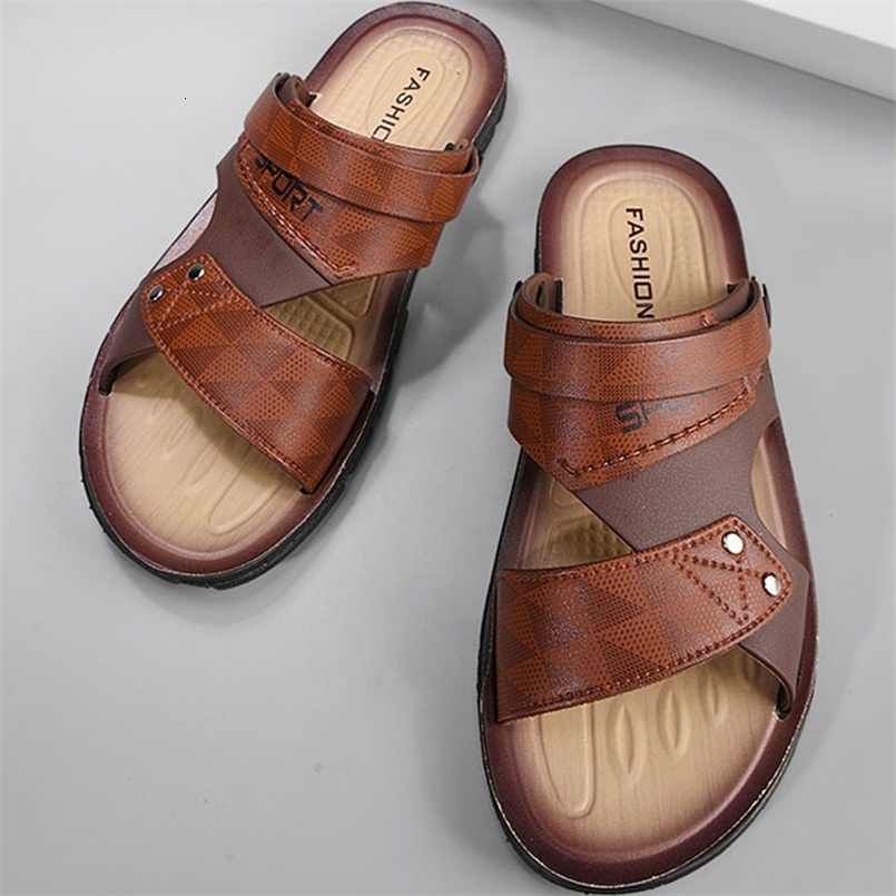 Leather Sandals For Men Summer Fashion Beach Shoes Male Trend Mens Casual Slippers Non-slip Open-toe Sandals Shoes Male 260708BJ
