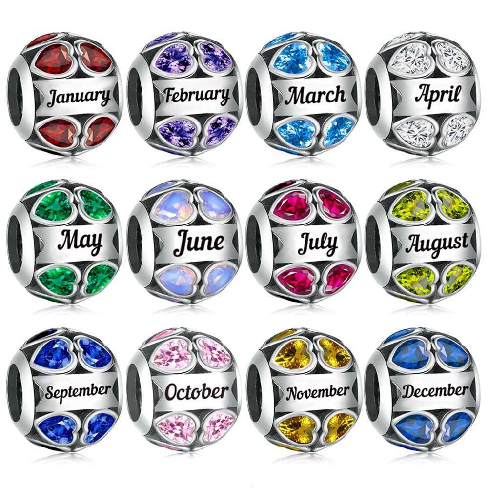 Fit Pan Charms Bracelet Birthstone Charms Month Zircon Round Bead 925 Silver Color DIY Jewelry Gift For Wen X260708