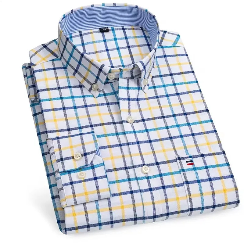 100 Pure Cotton Oxford Shirts for Men Long Sleeve Plaid Shirt Striped Male Business Checked Red Shirt Mans ner Clothes 7XL 260708BJ