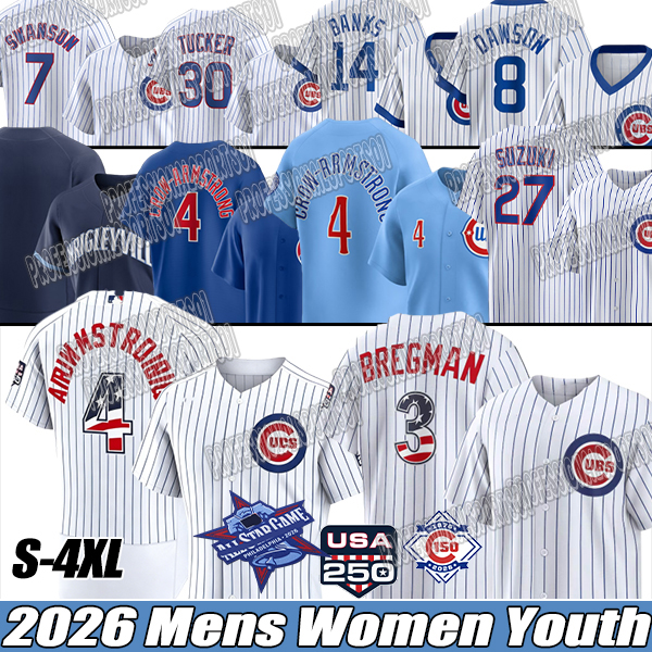 Chicagos Cubs jersey usa 250 150th Anniversary #7 Swanson #4 Crow-Armstrong #27 Suzuki #8 Happ #18 Imanaga tokyo series Baseball Jerseys 2026 cit-image-935334174