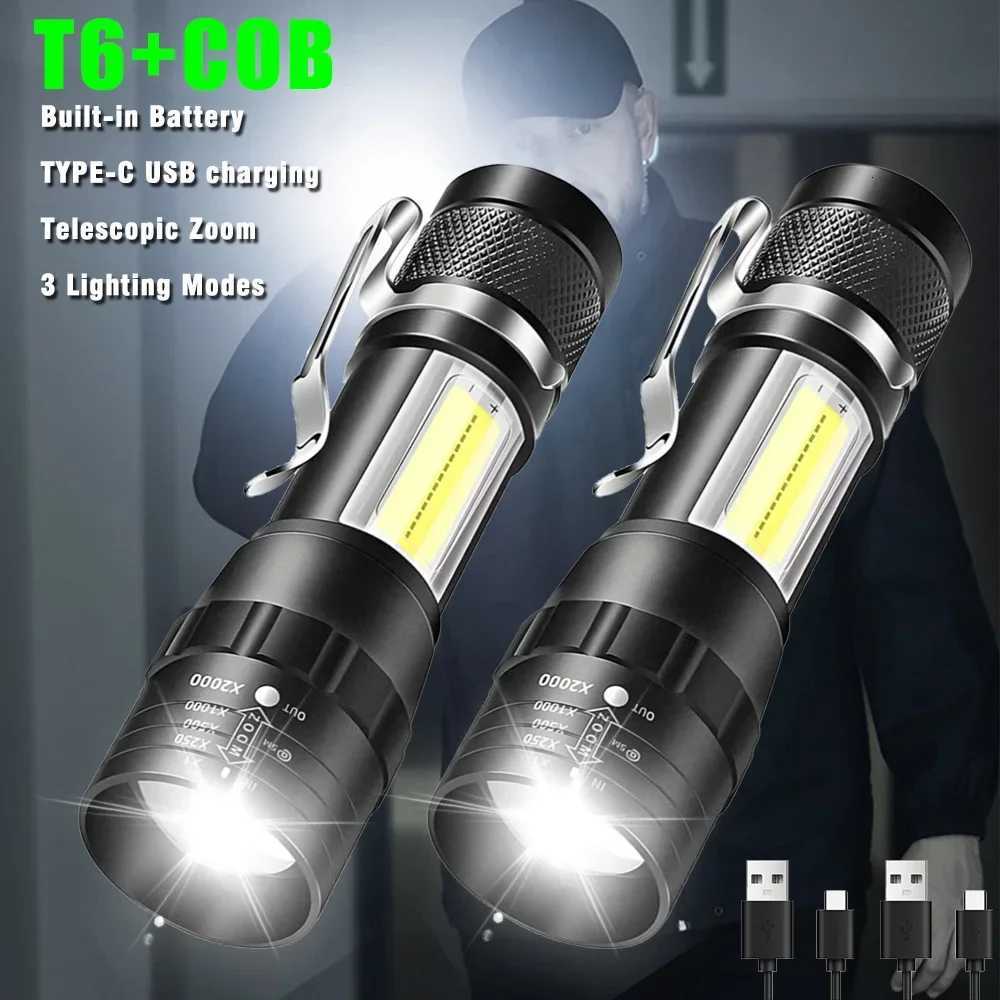 USB Rechargeable Mini Flashlight COBXPE Portable Built-in Battery Zoomable Small Torch 3 Mode Camping Emergency Flashlights C260709 C260526