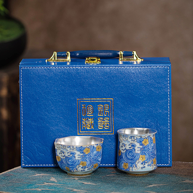 Enamel Color Pure Silver Ceramic Kung Fu Master Cup High-end Light Luxury New Year Creative Gift Tea Set