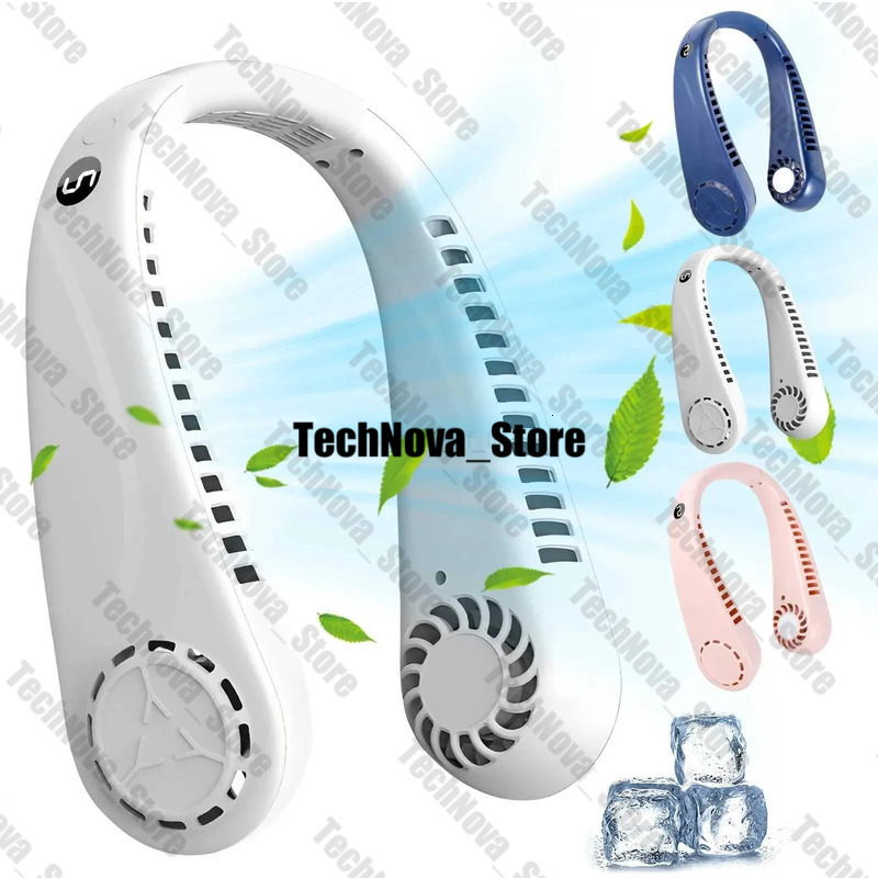 Portable Neck Fans Mini LED Digital Display Bladeless 1200Mah USB Rechargeable Hands Free Cooling Fan HTZ00 With 5 Wind Speedcl240712