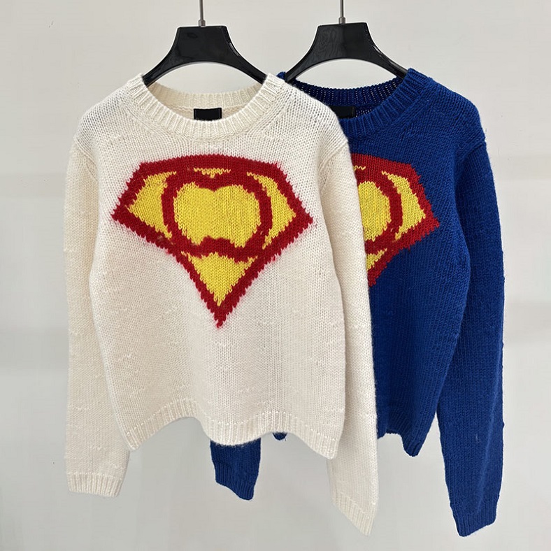 Vintage Knitted Sweater For Women Designer Blue Cashmere Warm Knit Pullovers Stylish Brand Holiday Vacation Commute Knit Jumpers Tops