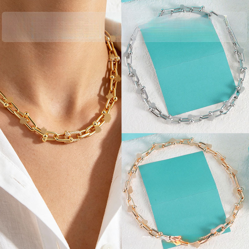 Unisex Fashion T Diamond-encrusted U-shaped Bamboo Designer Necklace Bracelet Earrings Set With Interlocking Rings Design Light Luxury Style CNC Hig