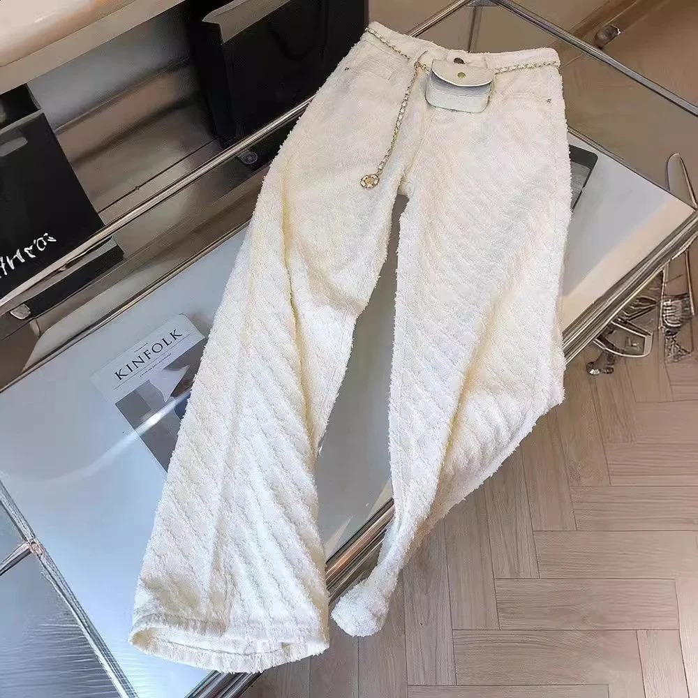 White Plaid Straight Loose Pants Women Spring Autumn Fashion Jeans High Waist Wide Leg Full Trousers Female Denim Pants 260630