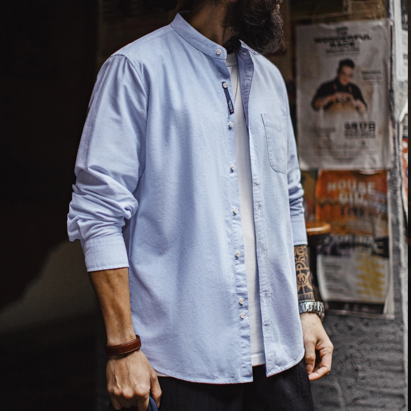 Maden Mens Casual Long Sleeve Oxford Shirt Pure Cotton Solid Color Dress Blouse Single-Breasted Shirt for Spring and Autumn 260708BJ