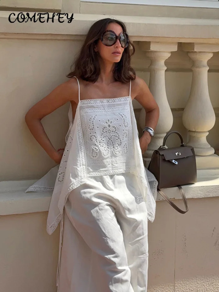 Summer Chic Cutout Sling Top Women Sleeveless Irregular Hem White Tanks Tops Female 2026 Y2k Lady Vacation Beach Street Clothes 260708