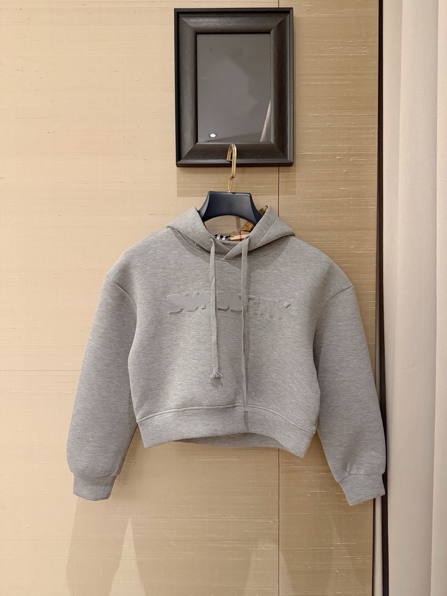 Sweat-shirt à capuche taille haute, manches intérieures, motif à carreaux rétro B