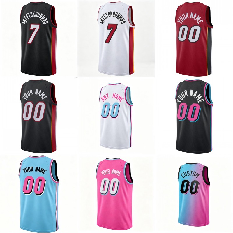Men's Kids Custom Basketball Jersey Heat Pressed Giannis Wade LeBron Bosh Adebayo Wiggins Haslem Fontecchio Larsson Smith Mitchell Hardaway Jov