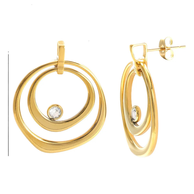 Snake Bone Chain Fashion Niche Electroplated 18K Gold Smooth Designer Double Round Diamond encrusted Geometric Pendant Ladies' Jewelry Earri-image-1114506463