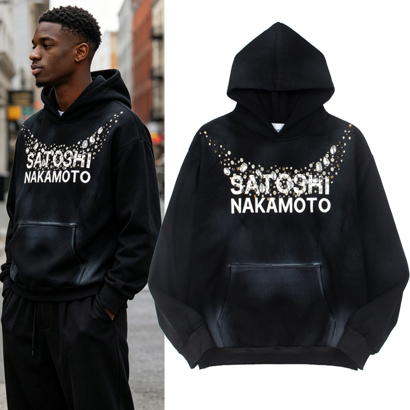 Sweats à capuche pour hommes SATOSHI coton sweats hip-hop haute qualité lavage détresse lettre imprimer veste à glissière pour vêtements pour hom