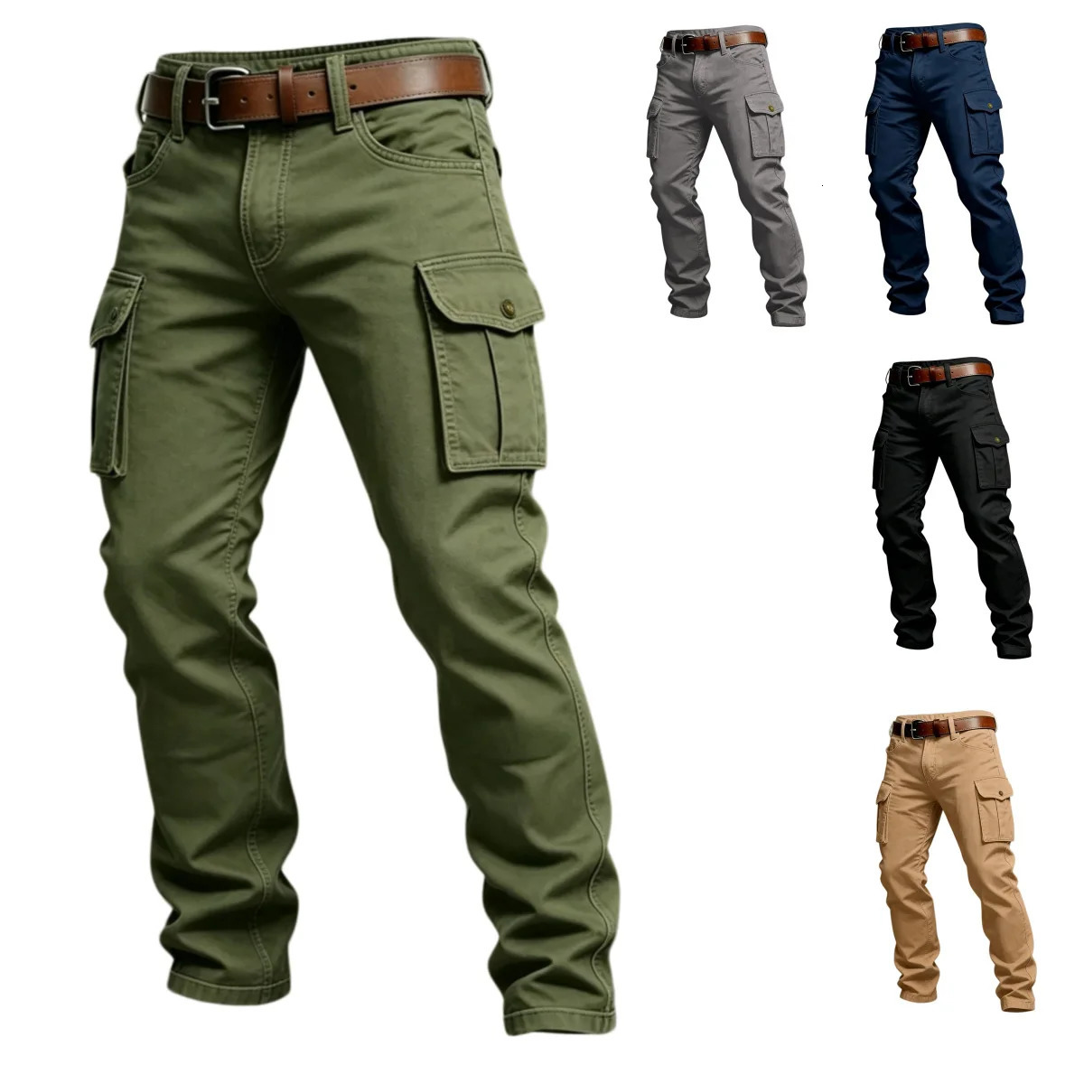 2026 Large Pocket Loose Overalls Mens Outdoor Sports Jogging Tactical Pants Elastic Waist Pure Cotton Casual Work 260709BJ