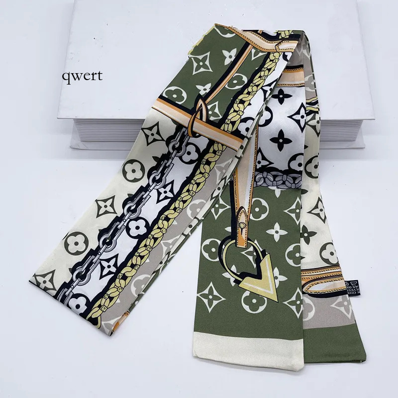 Fashion Four Leaf Clover Soft Fabric Scarf Designer Print Silk Headband For Women&Girl Gift Long Handle Bag Scarves Ribbon Head Gifts 8*120cm