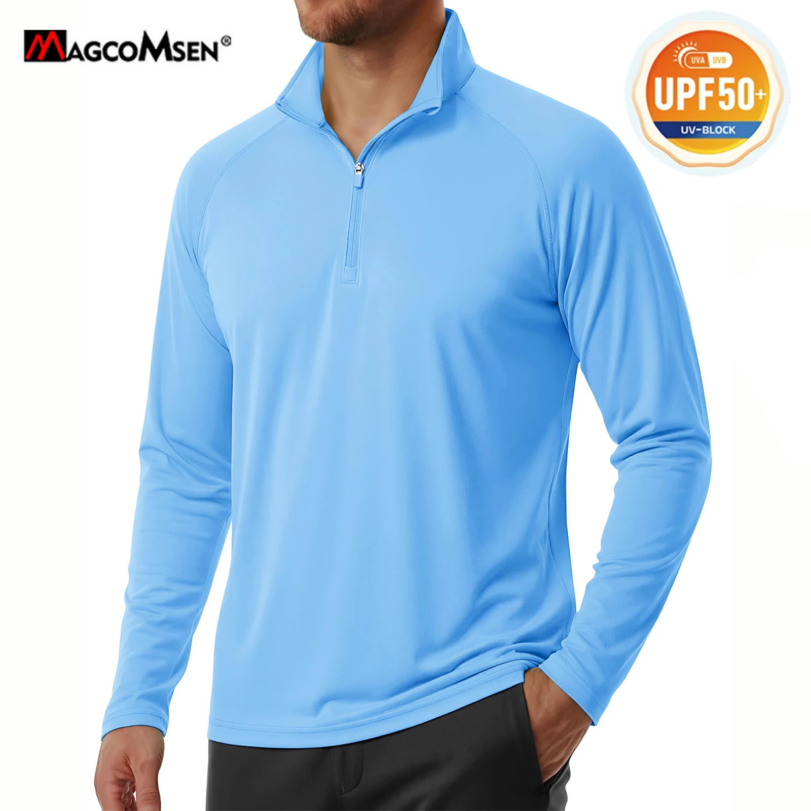 MAGCOMSEN Mens Lightweight Long Sleeve TShirt UPF50 Sun Protection Quick Dry Zip Neck Casual Summer Top 260709BJ